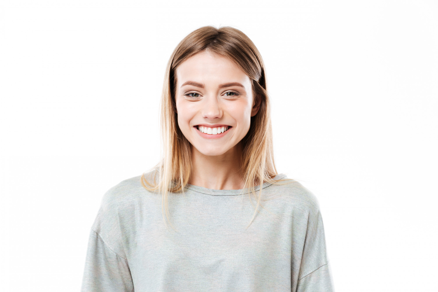 Woman Standing Isolated White Wall